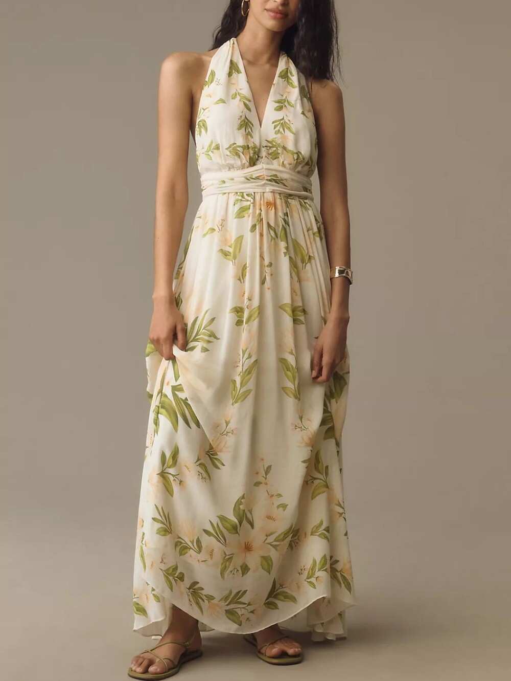 FARM Rio x Anthropologie Floral Chiffon V Neck Halter Maxi Dress XL